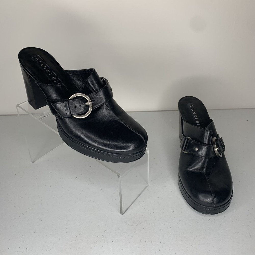 Gianni Bini Womens Size 7M Black Leather Slip On 3.5" Heels